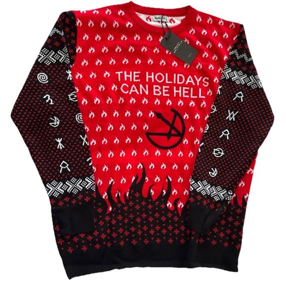Ugly Christmas Sweater Men's Size XXXL Helstrom Red Flames Goth NWT - Picture 1 of 5